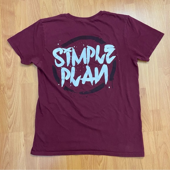 Vintage Men’s Simple Plan Distressed Spell Out Y2K Maroon T-Shirt Medium - Picture 1 of 10